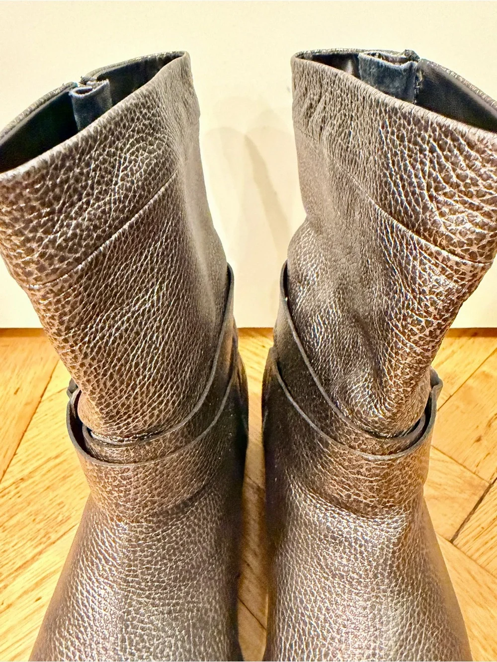 Aquatalia Sami Graphite Metallic Waterproof Leather Moto Ankle Boots Size 12